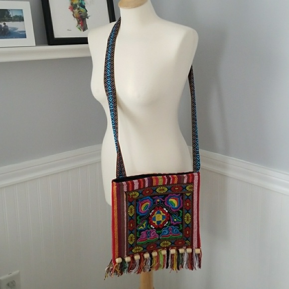 Womens Ethnic Embroidered Beaded Fabric Crossbody - Picture 2 of 5